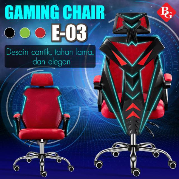 BG SPORT Kursi Gaming Chair Premium Quality E-03 Steel Red Black