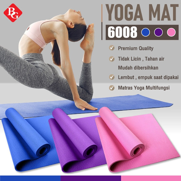 BG SPORT Matras Yoga Anti Slip Alas Senam 6mm 4mm Free Tas