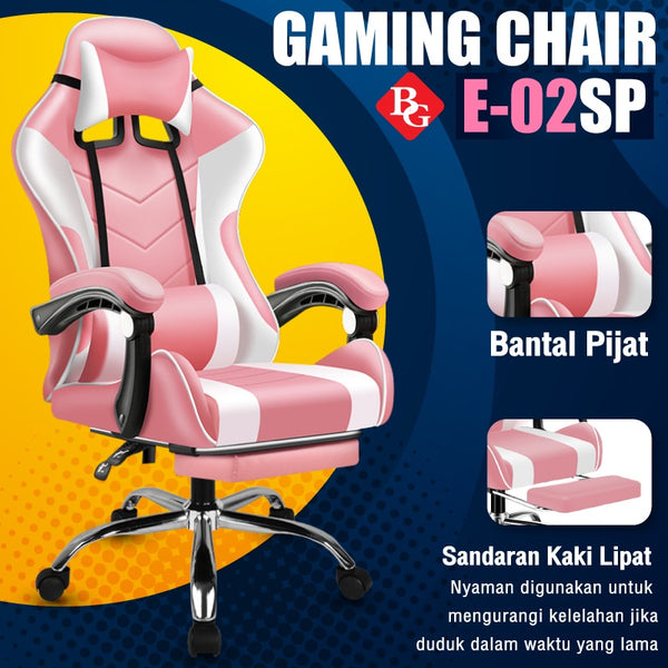 BG SPORT Kursi Gaming Chair With Footrest E-02SP Pink