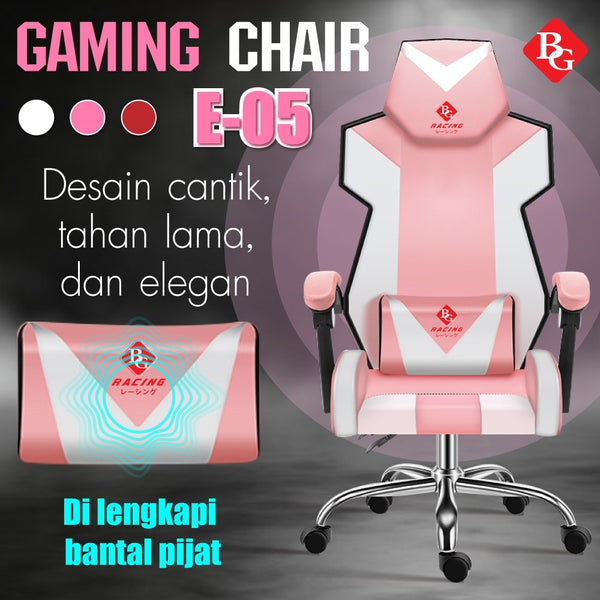 BG SPORT Kursi Gaming Chair Adjustable Premium Quality Steel Pink