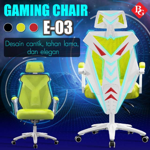 BG SPORT Kursi Gaming Chair Comfortable High Premium Quality E-03 Polyamide Green White