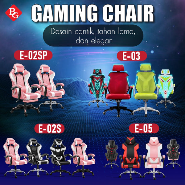 BG SPORT Kursi Gaming Chair Premium Quality E-02S/E-02SP/E-03/E-05