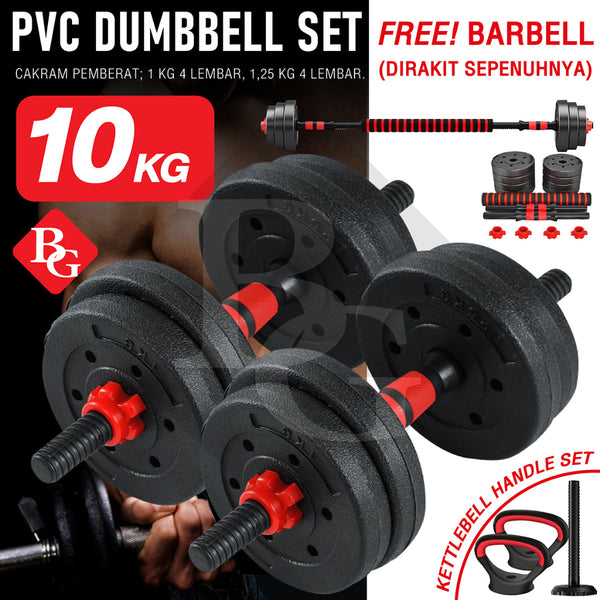 BG Sport Dumbbell Set 10Kg PVC Alat Olahraga Angkat Besi