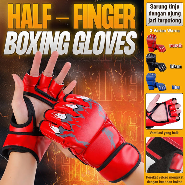 HTD SPORT SARUNG TANGAN TINJU MUAY THAI BOXING MMA UFC UKURAN DEWASA LEATHER GLOVES EMPUK HALF FINGER