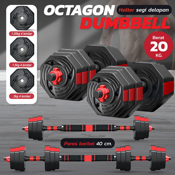 BG Sport Dumbbell barbell Set 20Kg Alat Olahraga Beban Angkat Besi