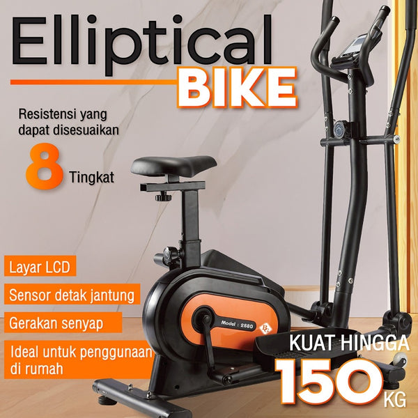 BG SPORT Elliptical Bike Sepeda Statis Elliptical Trainer 8 Level Resistance dengan LCD Monitor & Sensor Detak Jantung