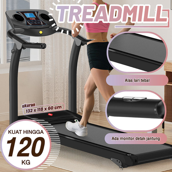BG SPORT Treadmill Elektrik Lipat 1–12 Km/Jam – Monitor Detak Jantung, Kapasitas 120KG