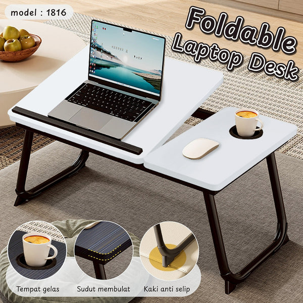 BG SPORT Meja Laptop Lipat Foldable Desk Serbaguna Anti Slip Dilengkapi Tempat Gelas Belajar Nyaman